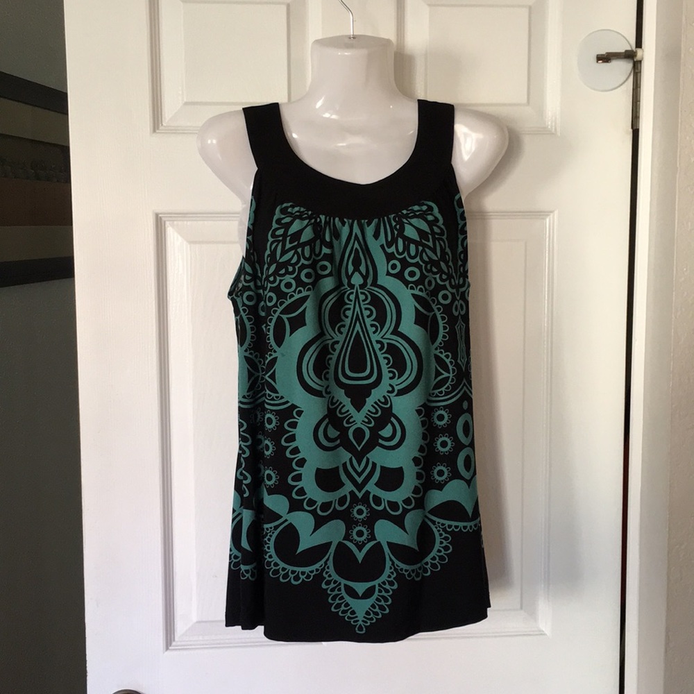 Apt. 9 Aqua Black Patterned Blouse (Size M)